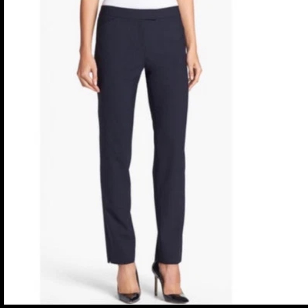Lafayette 148 Irving Pant Navy Blue Size 2 Wool Slim Straight Leg Dress